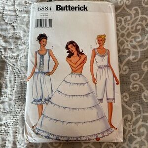 VTG Butterick 6884 Ladies Petticoat Hoop skirt camisole Pattern SZ 6-8-10 UNCUT